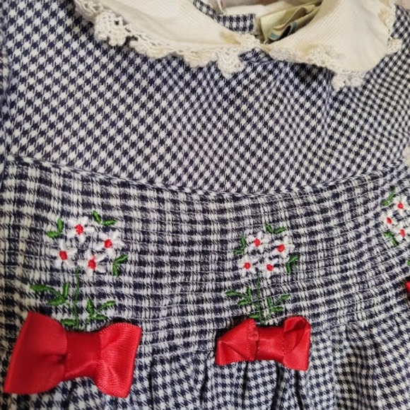 Vintage 2 Pc Bundle Baby Girl Dresses Floral Embroidery Bows Lace Ruffles - Picture 8 of 13